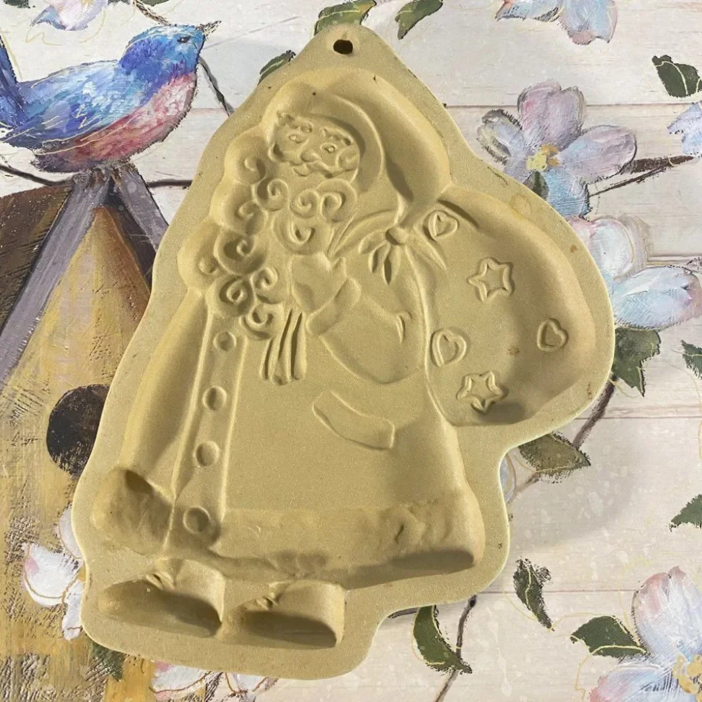 Brown Bag Cookie Art Vintage Santa Mold 1989 Clay Farmhouse Country Decor